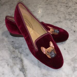 French Bulldog Burgundy Velvet Loafers 8